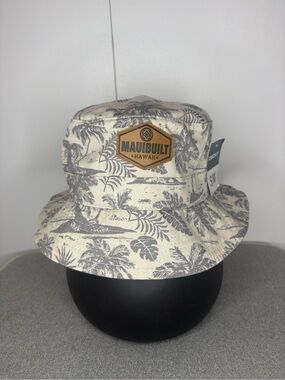 MAUI BUILT Hawaii Tropical Bucket Hat - Cream & Gray NWT
